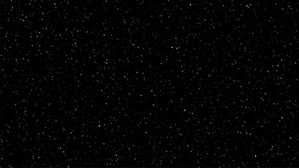 Abstract render of a black background with many small white dots representing stars or dust particles. Space cosmic effect for design.