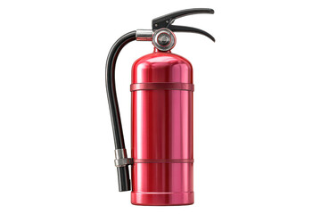 Red fire extinguisher isolated on a transparent background with a hose and nozzle
