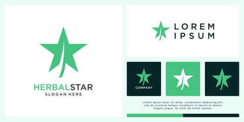 Herbal star logo design with leaf