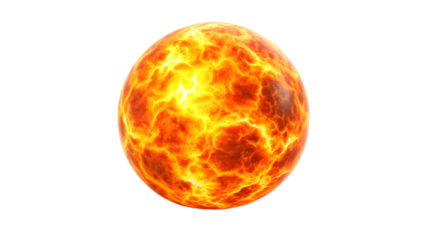 Fiery sphere isolated on transparent background, a mesmerizing display of heat and light
