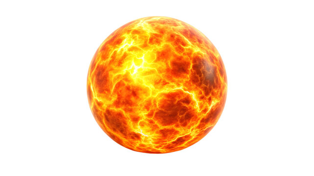 Fiery sphere isolated on transparent background, a mesmerizing display of heat and light