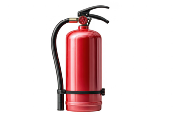 Red fire extinguisher isolated on a transparent background studio shot