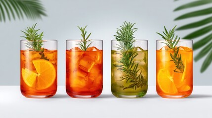 Refreshing summer cocktails with citrus rosemary garnish
