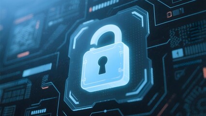 Cyber security Lock Icon with Futuristic Technology Background, binary code lock on blue background, binary code lock, data security concept
