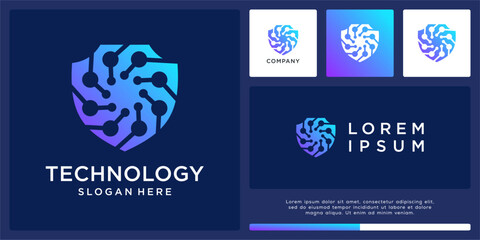 Shield technology logo design template