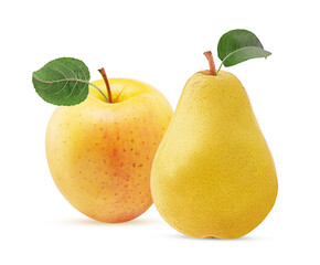 Yellow pear and apple with leaf