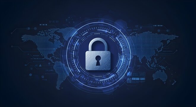 Cyber security Lock Icon with Futuristic Technology Background, binary code lock on blue background, binary code lock, data security concept