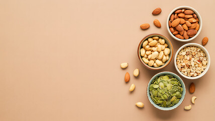 Nuts on wooden background