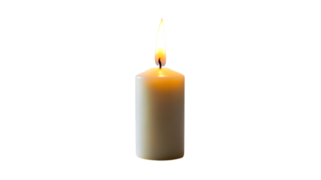 Elegant candle with a gentle flame isolated on transparent background illuminating darkness