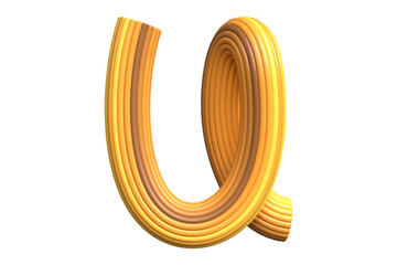 Vibrant orange and yellow tube 3D letter U. High quality 3D rendering modern alphabet design.