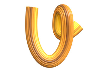 Glossy 3D letter V for modern design. Bold honey colored alphabet. High quality 3D rendering.