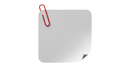 Isolated memo with red paperclip for notes, message, reminder, or important document