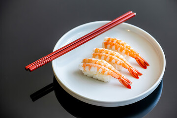 Shrimp Sushi with Chopsticks