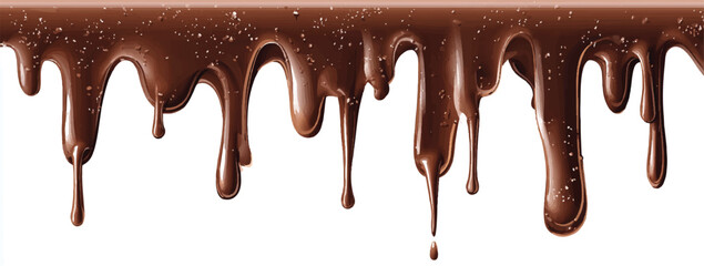 Delicious dark chocolate dripping with a smooth glossy texture isolated on white background showcasing tempting dessert indulgence and confectionary delight