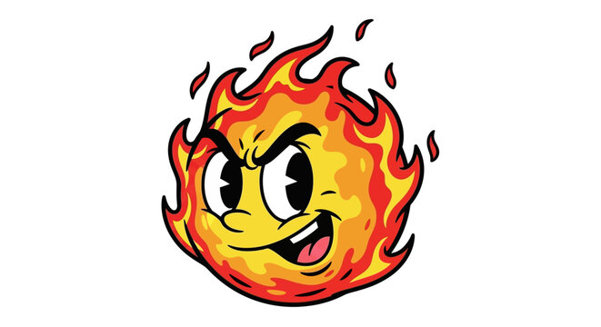 Cartoon Fireball Character with Evil Expression for Digital Design and Illustration