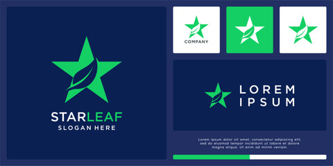 Unique leaf and star logo design template. ecology and success style