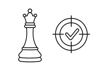 Chess strategy concept with queen and target. Metaphor for achieving goals, business success, and winning. Checkmate idea. Focus, aim, and correct solution for victory.
