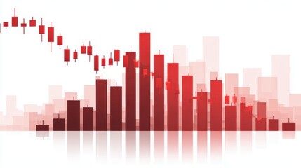 Fototapeta premium A falling stock chart clipart, economic element, flat design infographic, red theme, isolated on white background. 