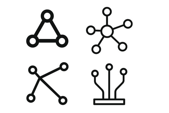 Connection and network logo icon set. Vector symbols for technology, data communication, and system design. Abstract hub, node, link, and digital circuit concepts for branding.