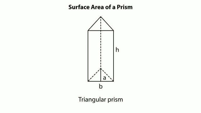 Illustration showing surface area of rectangular triangular pentagonal and hexagonal prisms animation