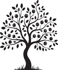 Obraz premium Decorative Tree with Fruits and Leaves Silhouette Vector