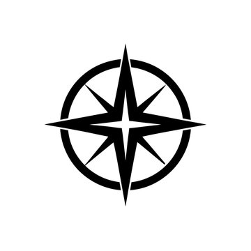 Black compass rose in a circle illustration on transparent background silhouette