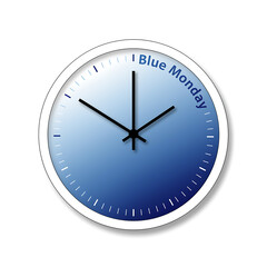 Blue Monday clock with gradient face and black hands