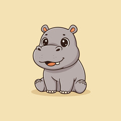 Funny cartoon hippo character illustration for children books and animal designs