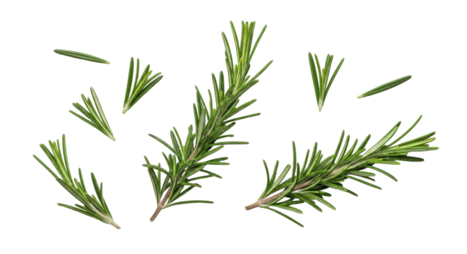 Isolated Rosemary sprigs, herbs, fresh green aromatic plant, culinary flavor enhancer