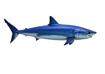 Isolated Atlantic Mako shark swimming in open water, apex predator and dangerous marine animal