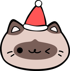 Cute Hand Drawn Cartoon Cat Wearing Santa Hat Illustration