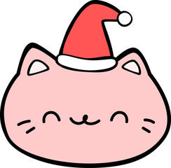 Cute Hand Drawn Cartoon Cat Wearing Santa Hat Illustration