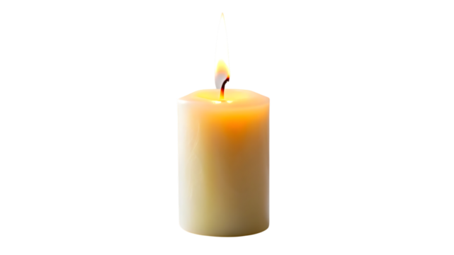 A lit candle isolated on transparent background, casting a warm and gentle glow