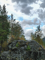 Obraz premium Rocky Landscape with Trees and Sky