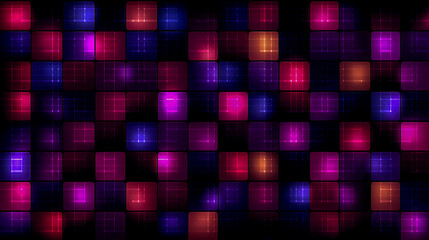 Vibrant neon grid background featuring blue and pink hues, creating a retro futuristic ambiance, perfect for digital design projects with ample copy space