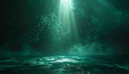 Dark teal cavern with light beam
