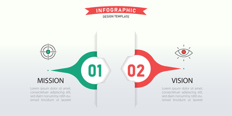 Business infographic template. 2 Step timeline journey. Process diagram, 2 options on white background, Infograph elements vector illustration.