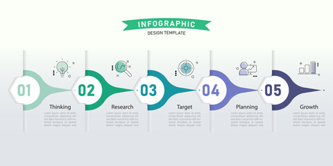 Naklejka premium Timeline Creator infographic template. 5 Step timeline journey, calendar Flat simple infographics design template. presentation graph. Business concept with 5 options, gantt vector illustration.