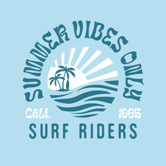 Traditional abstract summer ocean sea waves sun and surf beach illustration graphic retro typography slogan print for t-shirt or poster sticker - Vector