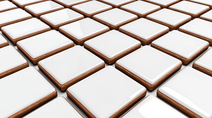 Iced Gingerbread Squares Arranged in a Uniform Grid Pattern Against White Background