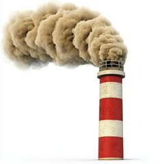 Industrial Smokestack Emitting Brown Smoke Against White Background