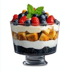 Layered Berry Trifle with Whipped Cream and Toasted Bread Cubes