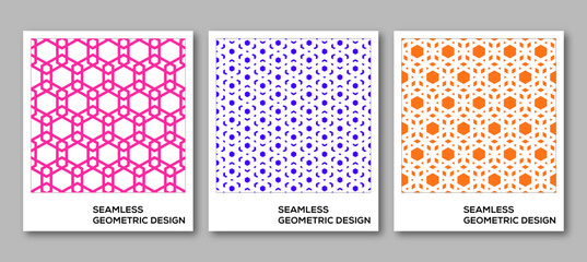 Trendy covers design with seamless pattern. Minimal geometric shapes compositions. Applicable for brochures, posters, covers and banners. 