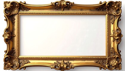 A highly-detailed golden picture frame, ornate and elaborate, with a blank white center. Intricate carvings add to its luxury