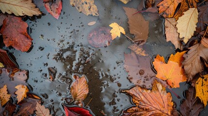 autumn leaves on wet asphalt.