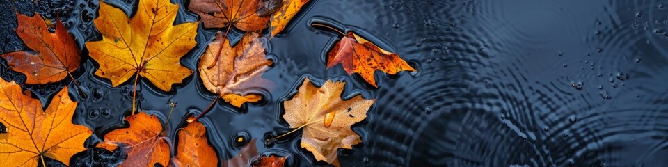 autumn leaves on wet asphalt.