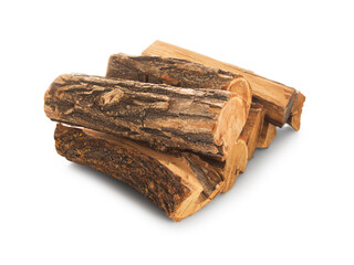 Pile of cut firewood isolated on white