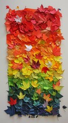 autumn leaves on wet colored paper.