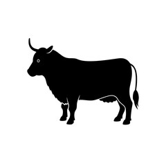 Silhouette of a bull standing on white ground on transparent background