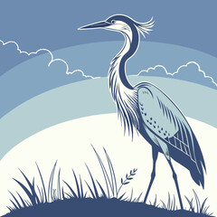 Great blue heron in flight over water with wings spread
